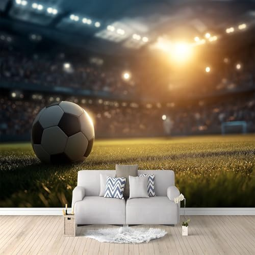 Genérico Papel Pintado Tejido no Tejido Fútbol Estadio Césped Deportes Competición Negro 200 x 140 cm - Fotomural Panorámico Decoración de Pared para Salón y Dormitorio