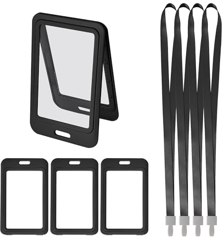 GHLIANGZHOU 4 Stück Schwarze Kartenhülle | Hochformat-Design, Ausweishülle mit Doppelseitigen Fenstern aus Plastik, Kartenhülle für Ausweis, Kreditkarten