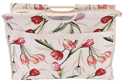 Handarbeitstasche für Stricken, Stricktasche für Garn Stränge, Aufbewahrungstasche für Stricknadeln und Nähutensilien mit Holzgriff Red Flower