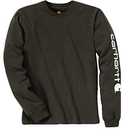 Carhartt Kortärmad grafisk t-shirt för män, avslappnad passform, tung långärmad logotyp, Torv, S