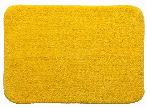 Spirella Badteppich Badematte Duschvorleger 100% Baumwolle Hochflor | flauschig | rutschhemmend | geeignet für Fußbodenheizung | 50x70 cm | Gelb