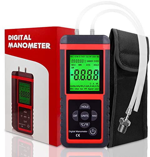 Ehdis Manomètre de Digital, Appareil de mesure de la pression différentielle Du Gaz La Ventilation de La Conduite et de Mesure du Système, MCU 32 bits, ADC 24 bits, 12 unités, sauvegarde des données