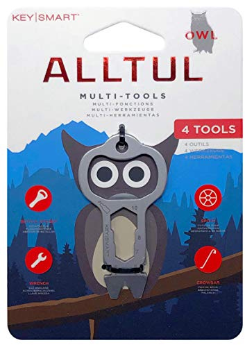 KeySmart AllTul - 4-in-1 Everyday Carry Multi-Purpose Keychain Multitool with Bottle Opener, Wrench, Spoke and Crowbar Ideal Utility Tool for Camping, Fishing and More (Owl)