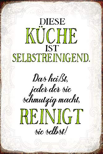 Schatzmix Spruch Diese Küche ist selbstreinigend Metallschild 20x30 tin Sign Blechschild, Blech, Mehrfarbig, 20x30 cm