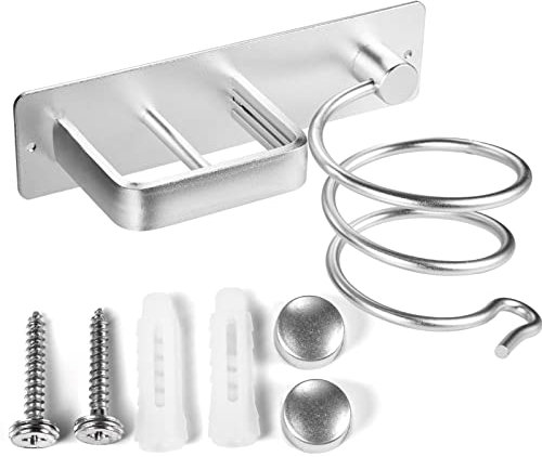 YUET Hair Dryer Holder Hairdryer Straightener Station Wall Mounted Metal Spiral Shelf Bracket Stand Hanger Organizer Blow Storage With Cable Tidy Rack For Dressing Table Bathroom Professional Silver