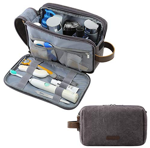 BAGSMART Toiletry Bag for Men, Canvas Travel Toiletry Organizer Dopp Kit Water-resistant Shaving Bag for Toiletries Accessories,Grey-Medium
