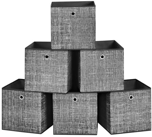 SONGMICS Aufbewahrungsbox, 6er Set, Ordnungsboxen aus Vliesstoff mit Griff, Boxen Aufbewahrung, 30 x 30 x 30 cm, Organizer Box, für Würfelregal, Faltbox, Kleideraufbewahrung, schwarz meliert RFB006B01