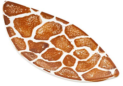 Lashuma Cuenco de cerámica ovalado, 28 x 13 cm, plato para servir, color marrón y blanco, diseño: jirafa, ensaladera plana