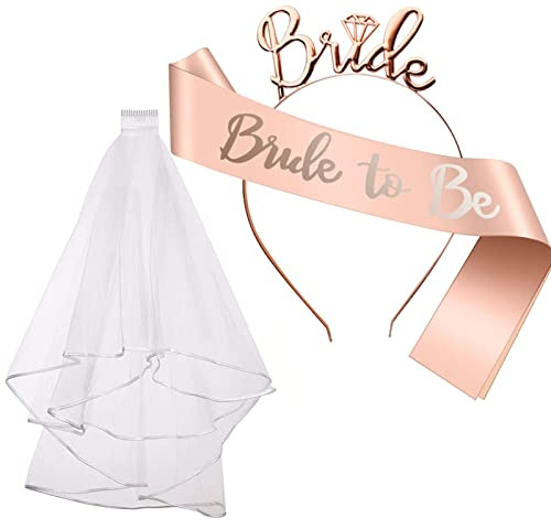 Srup 3 Stück Accessoires für Bride to Be, Frauen Junggesellinnenabschied | Weiß Braut, Accessoires für Den Junggesellinnenabschied Schärpe, Deko