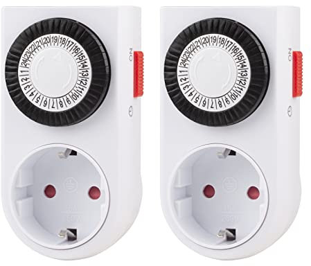 Mechanische Zeitschaltuhr Steckdose, HBN 2er Set Tageszeitschaltuhr Analoge Zeitschalt-Steckdose für Innenbereich 24-Stunden-Programm, 30 Min. Intervall Timer, 16A/3600W