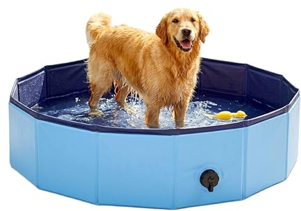 PawPride Foldable Dog Swimming Pool, Paddling Pool and Bath Tub - Durable Flexible Collapsible PVC Fabric (Upgraded), Sturdy Walls, Easy Drainage, suitable for Dogs Cats - Large - 115x30cm