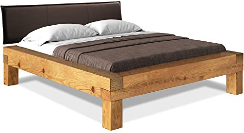 moebel-eins CURBY 4-Fuß-Balkenbett mit Polsterkopfteil, Material Massivholz, Thermo-Fichte