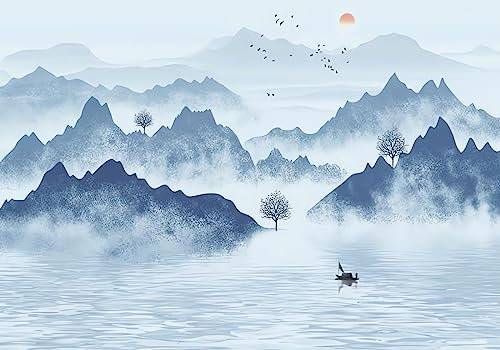 Wesmilewallpaper Papier Peint Panoramique Montagne Lac Bleu Zen 350X245cm