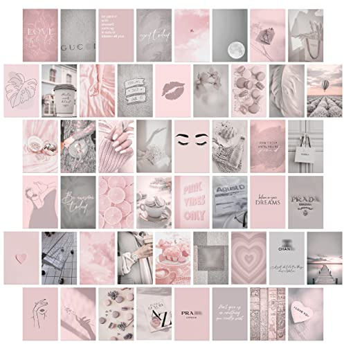 Ästhetisches Foto-Wand-Collage-Set, 50 Stück, 10,2 x 15,2 cm, ästhetische Bilder, mädchenhaftes Schlafzimmer-Dekor für Teenager-Mädchen, staubrosa grau, VSCO-Poster für Schlafsaal-Dekoration, trendige