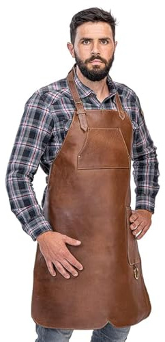 Angus Stoke Premium Leather Apron - Full Leather handcrafted BBQ, Working, Barber Apron - One-Cut Style, adjustable Chef`s apron Henry