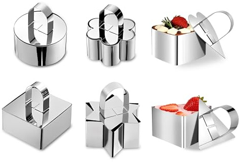 SWETON Cake Rings Cooking Rings Dessert Mousse Mold Stainless Steel with Pusher for Desserts Making (6PCS)