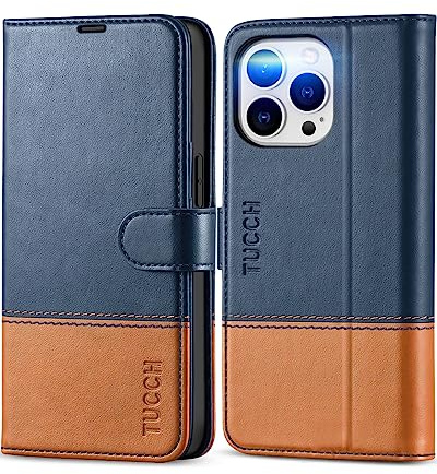 TUCCH Case for iPhone 13 Pro (6.1) 2021 5G, Protective Magnetic PU Leather Wallet Folio Flip Cover with RFID Blocking Credit Cash Card Slots[Shockproof TPU] Compatible with iPhone 13 Pro, Blue&Brown