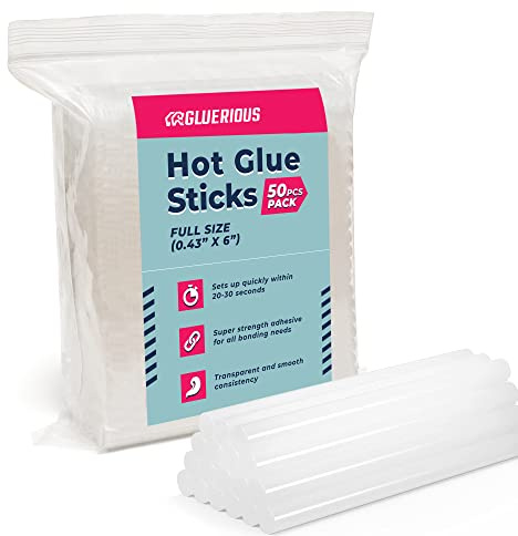 50pcs Full Size Hot Glue Sticks for Large Glue Gun, 0.43x6 inches Large Glue Sticks, Bulk-Pack for Arts Crafts DIY Fabric Gluing & More