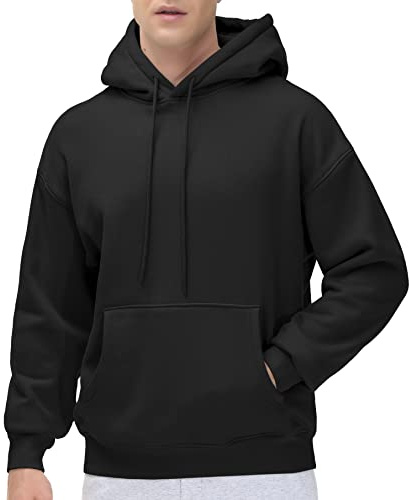 THE GYM PEOPLE Men's Fleece Pullover Hoodie Loose Fit Ultra Soft Hooded Sweatshirt With Pockets Black