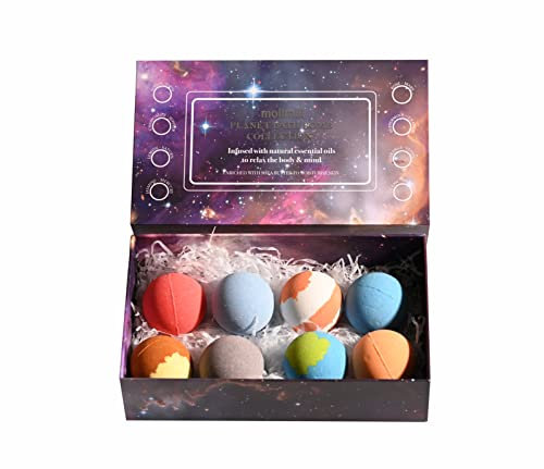 Bombas de baño con temática de planeta de lujo, ricas en aceite esencial y manteca de karité, 8 x 80 g, hechas a mano, sin manchas, orgánicas, veganas, libres de crueldad, regalo de spa para hombres