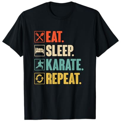 Cadeau amusant rétro vintage avec inscription « Eat Sleep Karate Repeat » T-Shirt
