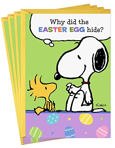 Hallmark Peanuts Pack of Easter Cards, Snoopy Easter Egg Joke (4 Cards with Envelopes)
