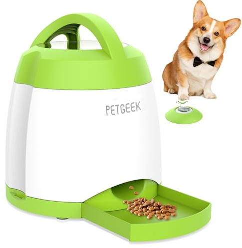 PETGEEK Automatic Dog Feeder Toy, Interactive Dog Puzzle Toys Treat Dispensing, Electronic Dog Food Dispenser Remote Control, Safe ABS Material Pet Toy for All Breeds of Dogs, Green Color