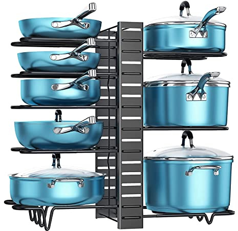 WINSOME Multi Function Pot & Pan Organiser Rack for Saucepan Adjustable Utensil Rack with 8 Sections - Ideal Kitchen Cabinet Organiser