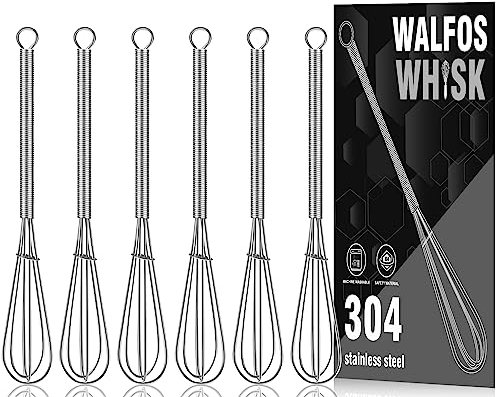 Walfos 15,2 cm Mini-Schneebesen, Großpackung aus 304 Edelstahl, 6 Stück, kleiner Schneebesen zum Schlagen von Eiern, Mischen von Zutaten, Mischen von Saucen