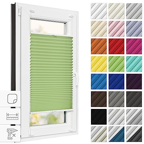 Estika Plissee zum kleben 70 cm x 180 cm - Pistazien - Plissee ohne Bohren, Plissee kleben, Rollos für Fenster ohne Bohren, Jalousien Fenster für innen, Raffrollo, Fenster plissee