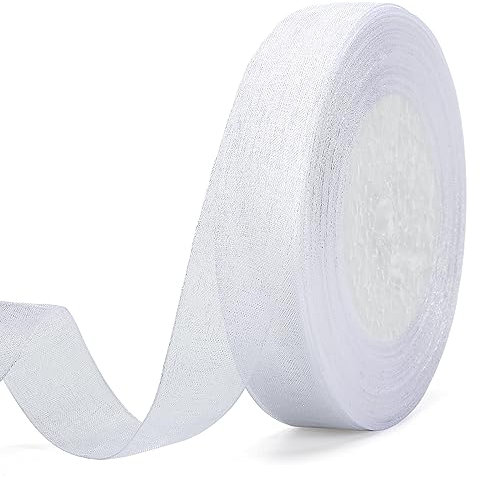 jijAcraft 20mm Transparent Organzaband Weiß: Tüll Schleifenband Hochzeit 45m Schmal Chiffonband für Kommunion Weiss Transparent Geschenkband für Blumen Basteln, Kuchen