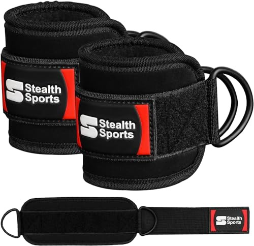 Stealth Sports Fußschlaufen für Kabelmaschinen,7mm gepolsterte Fußschlaufen Kabelzug Ankle Straps Frauen Männer, verstellbar D-Ringe Gym Ankle Cuff Befestigung Beintraining