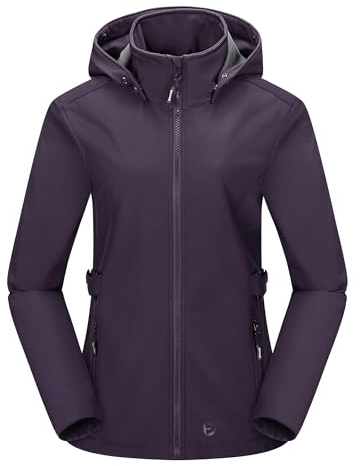Outdoor Ventures Damen Wasserdichte Softshelljacke mit Abnehmbarer Kapuze | Fleecegefüttert, mit Taillengürtel, 4 Taschen, Warm, Winddicht, Atmungsaktiv, Übergangsjacke, Funktionsjacke, Outdoor