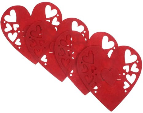 PRETYZOOM Herzförmige Besteckhalter Stoff 4 Stück Bestecktaschen zum Valentinstag mit Rotem Herz Geschirrhalter für Party und Zuhause Dekorativ Leicht Robust für Bankett