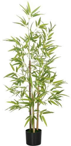 HOMCOM Pianta di Bambù Finte da 120 cm a 3 Tronchi Verde e Nero | Vaso Ø15x12cm, Piante Artificiali in PEVA, PP e Metallo, per Interno ed Esterno, Giardino, Ufficio, Soggiorno