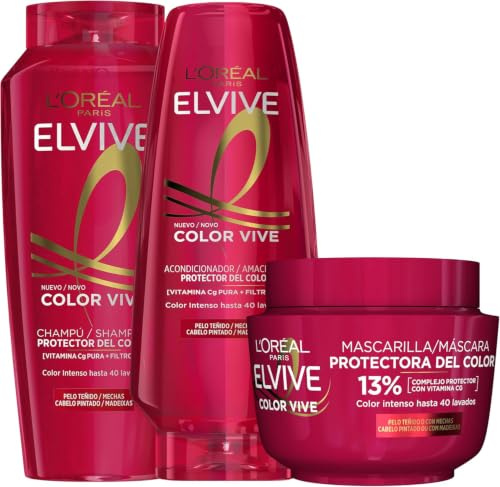 L'Oréal Paris Pack ELVIVE Color Vive Champú y Acondicionador y Mascarilla para Pelo Teñido