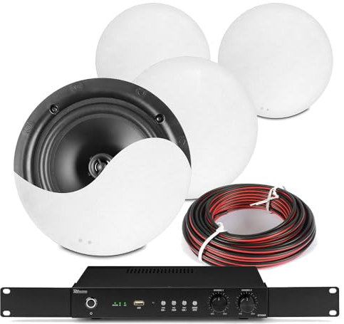Power Dynamics 4x NCSS6 Multi Room Ceiling Speaker System with Wi-Fi & Bluetooth - 6.5-Inch Speakers, Class-D Digital Amplifier, Home Multi Room Sound System, Ceiling Speaker Kit