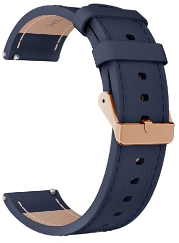 WalkerFit Leder Uhrenarmband 22mm, Lederarmband Smartwatch, Leder Ersatz Armband, Schnellverschluss, Eleganten Ersatzband für Samsung Galaxy Watch/Huawei Watch/Garmin/Fossil, Blau (RoséGold Schnalle)