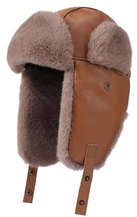 Wintermütze aus PU-Leder mit zusätzlichem Fleece, dick, winddicht und kältebeständig, warmer Ohrenschutzhut für Herren (braun)
