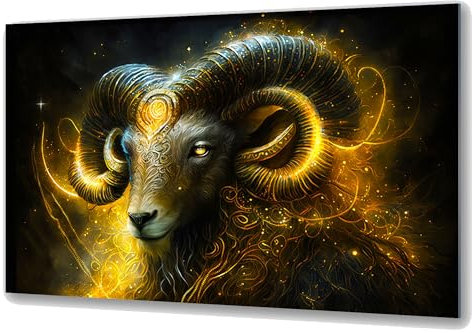 UVTECHPRINT Glasbild Wandbild Heimdekoration 90x60 cm Wohnzimmer Kunstdruck Bilder auf Glas Sternzeichen Widder Aries