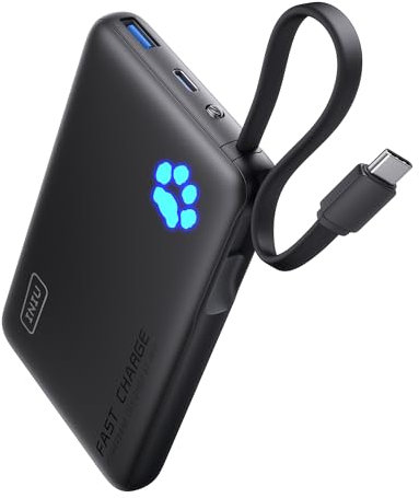 INIU Power Bank, 10000mAh Portable Charger with Built-in USB C Cables, 20W PD Fast Charging Powerbank Type C, Lightweight External Battery Pack for iPhone 17/16 Pro Samsung S25 Google iPad Travel etc