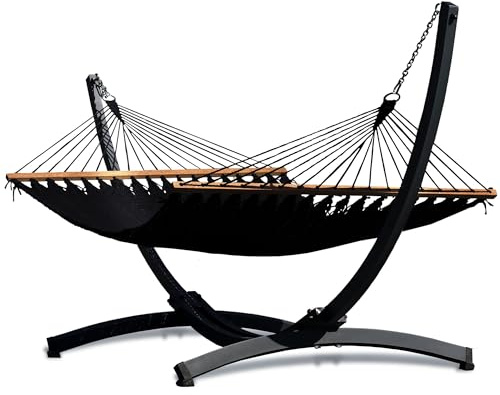 Potenza Outdoor Hängematte mit Verzinkter Tytan Gestell für 2 Personen I Barbados - Stabhängematte XXL 210x140, 200kg I Hängemattengestell 350kg Wetterfest (Basic Gestell Graphit, Schwarz)