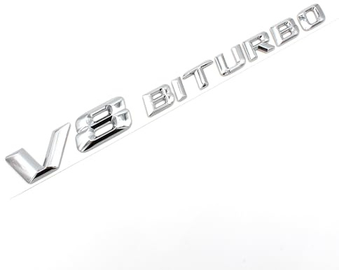 V8 Emblem Schriftzug Kunststoff mit Schaumstoff-Kleberückseite Badge (V8 Biturbo Chrom)