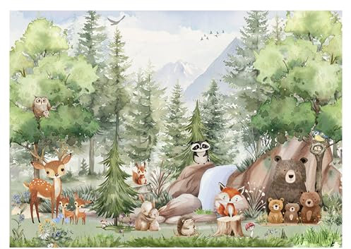 Papel Pintado Infantil Bosque Animales, Fotomurales Pared Tejido, Bosque para habitación Infantil, árboles, decoración de Paredes, Papel Pintado de Acuarela Personalizado, Papel Pintado de niños