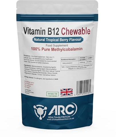 Vitamin B12 High Strength 1000mcg Sublingual 400 Tablets, Tropical Berry Flavour – Vitamin B12 Supplements, High Strength – Made in UK