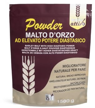Malto Attivo, Powder 1.5 kg, Malto d’Orzo ad Elevato Potere Diastasico, Malto Diastasico Ideale per Panificazione, 14.000 Unità Pollak, Made in Italy.