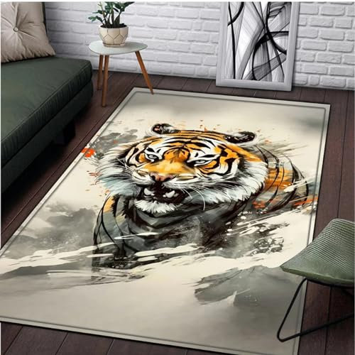 Bettvorleger 3D-Illusionsteppich Kleiner Teppich Wildtier-Tiger Teppich,Schlafzimmerteppich,Jungenteppiche Für Schlafzimmer,Wohnzimmerteppich 160 X 230 cm - Leicht Zu Reinigen-2138746909