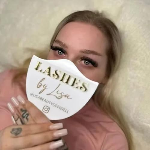 Gufacai Personalisierter Wimpernspiegel, Wimpern- und Augenbrauenspiegel-Requisite, Acryl-Foto-Requisite, Handspiegel, Salon-Dekoration, Wimpern-Schönheit, Lash Tech Schild (weiß)