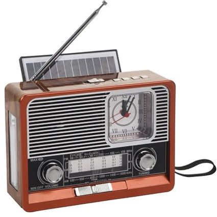 Sirxlevcy Radio Vintage con Energía Solar, Radio Retro Recargable por USB, Reproductor de MP3, Altavoz con Linterna, Radio Reloj Compatible, Tarjeta USB/TF