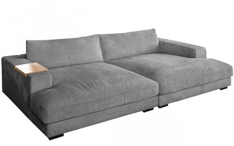 KAWOLA Big Sofa Madeline - Megasofa mit Holztablett, Couch XXL Grau, Wohnlandschaft Modern, Lounge Sofa für Wohnzimmer